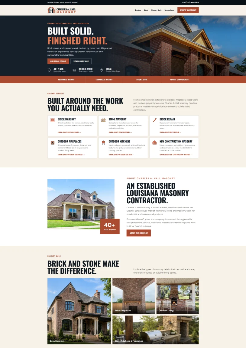 The Charles A. Hall Masonry website we built